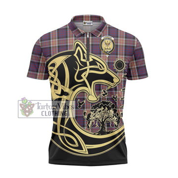 Carnegie Tartan Zipper Polo Shirt with Family Crest Celtic Wolf Style