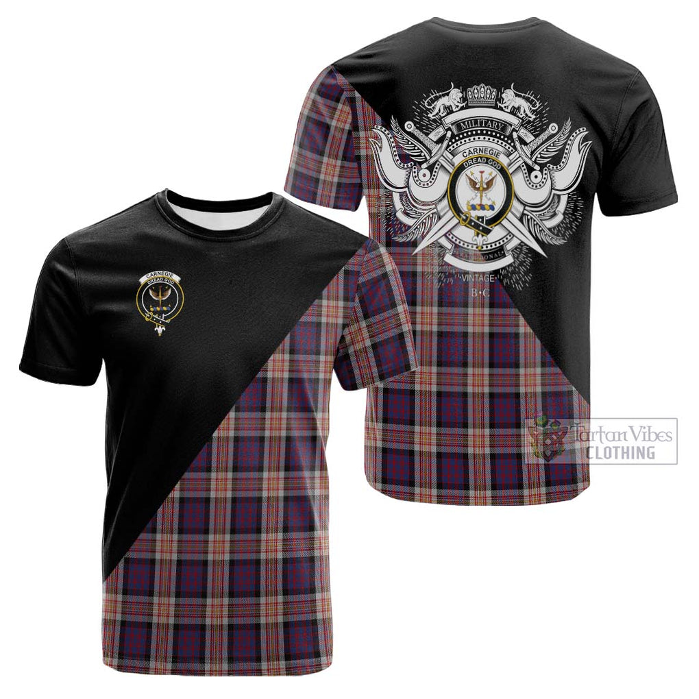 Tartan Vibes Clothing Carnegie Tartan Cotton T-shirt with Family Crest and Military Logo Style