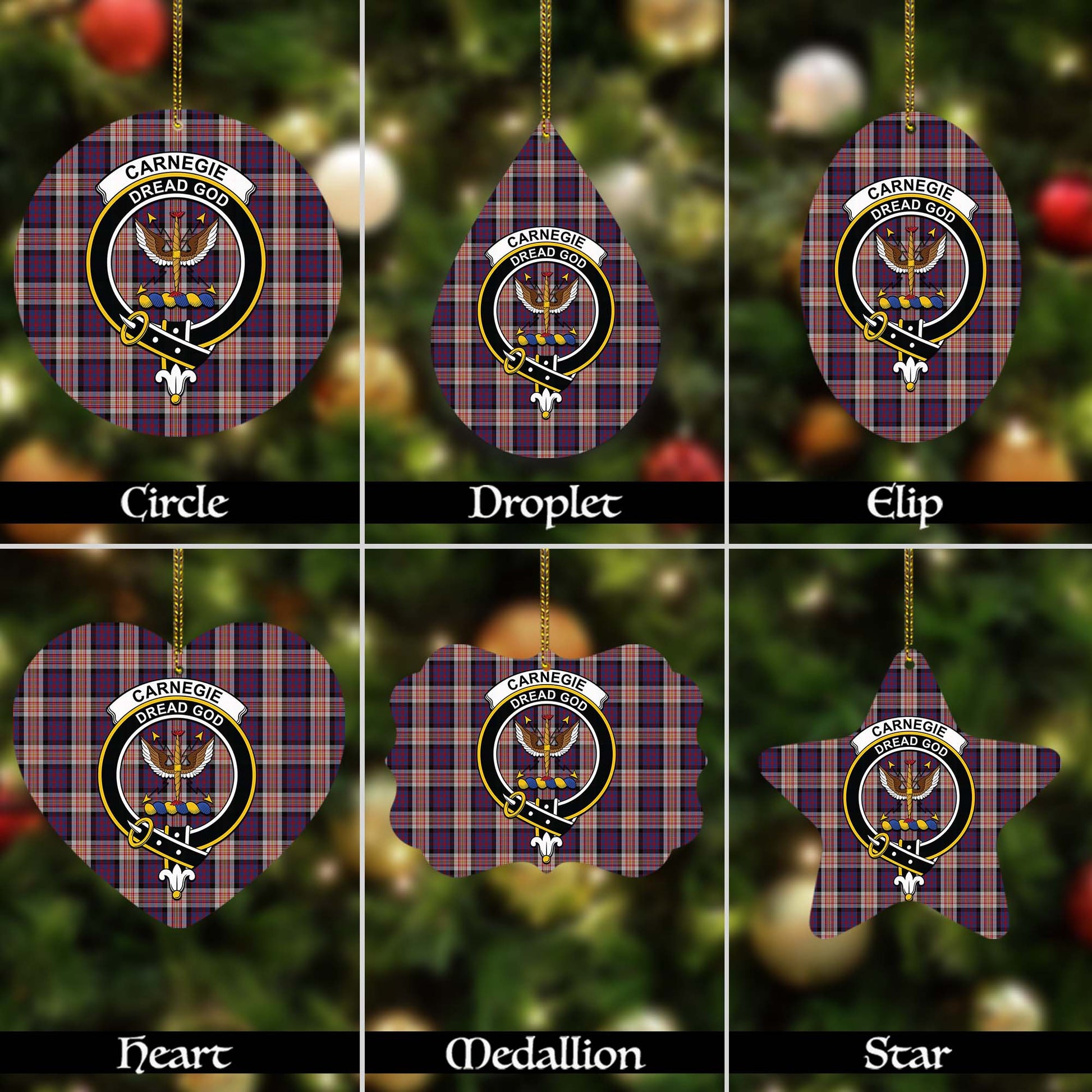 Carnegie Tartan Christmas Ornaments with Family Crest - Tartanvibesclothing