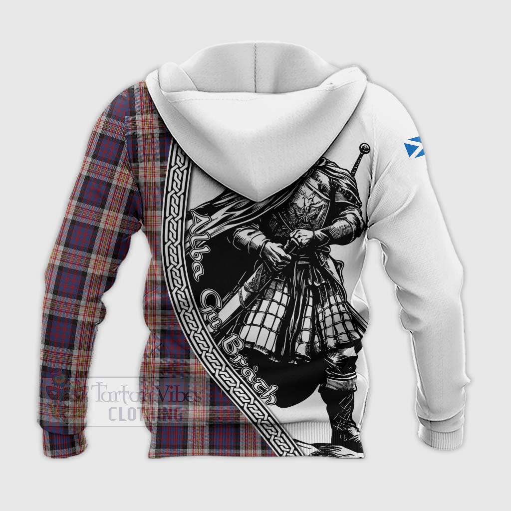 Tartan Vibes Clothing Carnegie Tartan Clan Crest Knitted Hoodie with Highlander Warrior Celtic Style