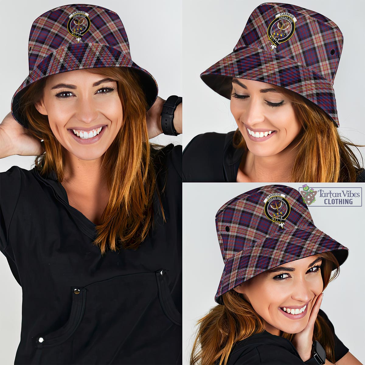 Tartan Vibes Clothing Carnegie Tartan Bucket Hat with Family Crest