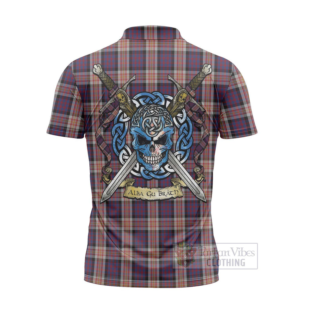 Tartan Vibes Clothing Carnegie Tartan Zipper Polo Shirt with Family Crest Celtic Skull Style