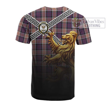 Carnegie Crest Tartan Cotton T-shirt with Golden Lion Emblem Celtic Style - Tartan Vibes Clothing