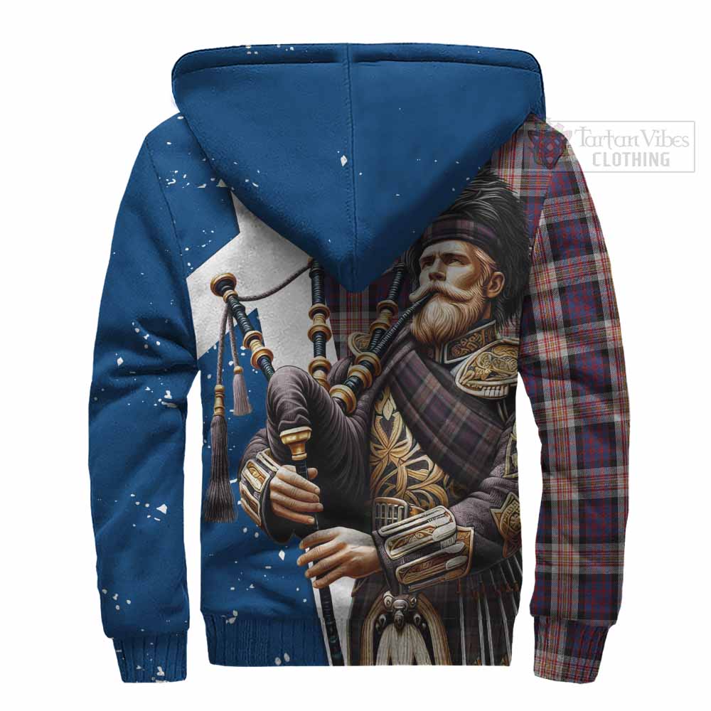 Tartan Vibes Clothing Carnegie Tartan Sherpa Hoodie with Family Crest Scottish Bagpiper Vibes