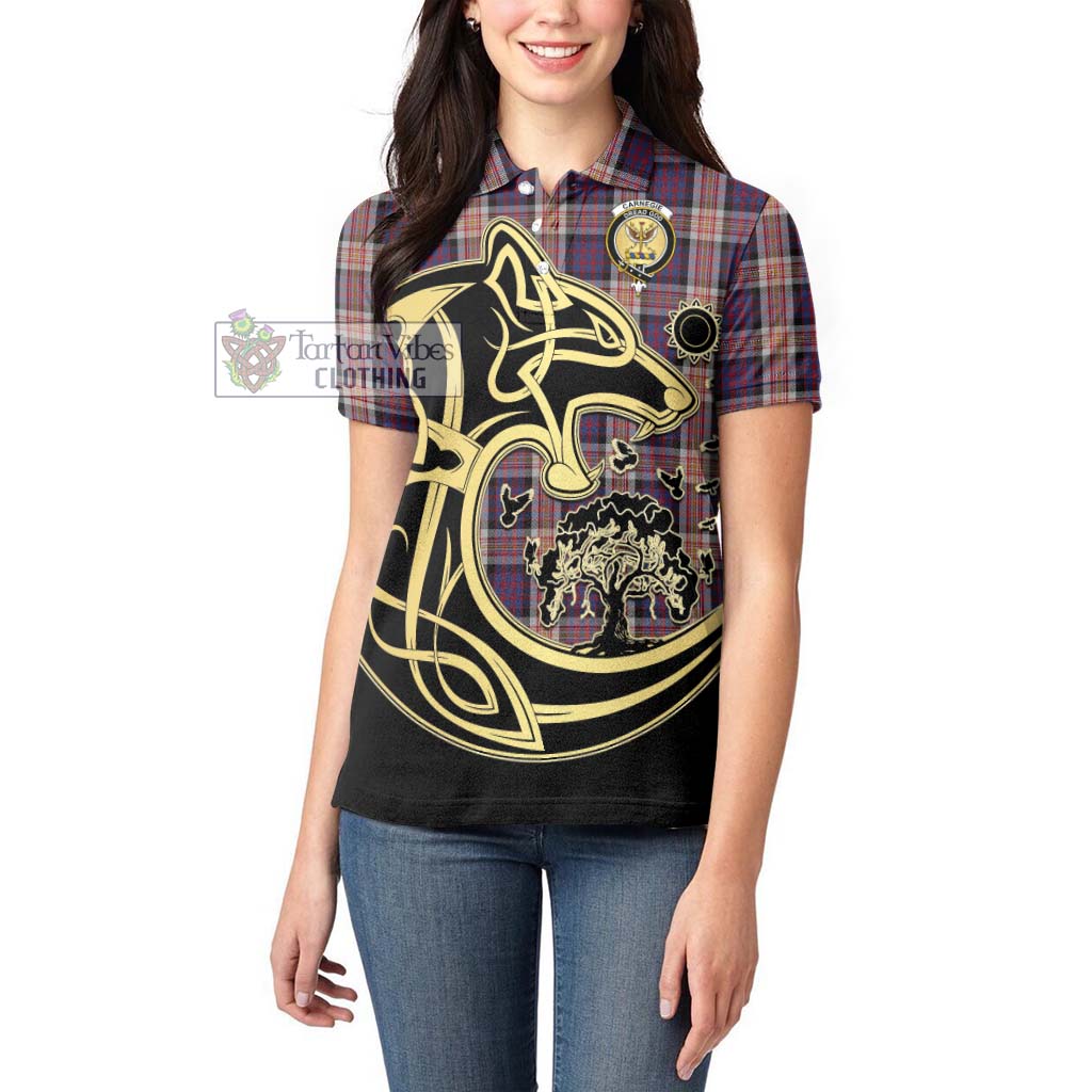 Tartan Vibes Clothing Carnegie Tartan Women's Polo Shirt with Family Crest Celtic Wolf Style