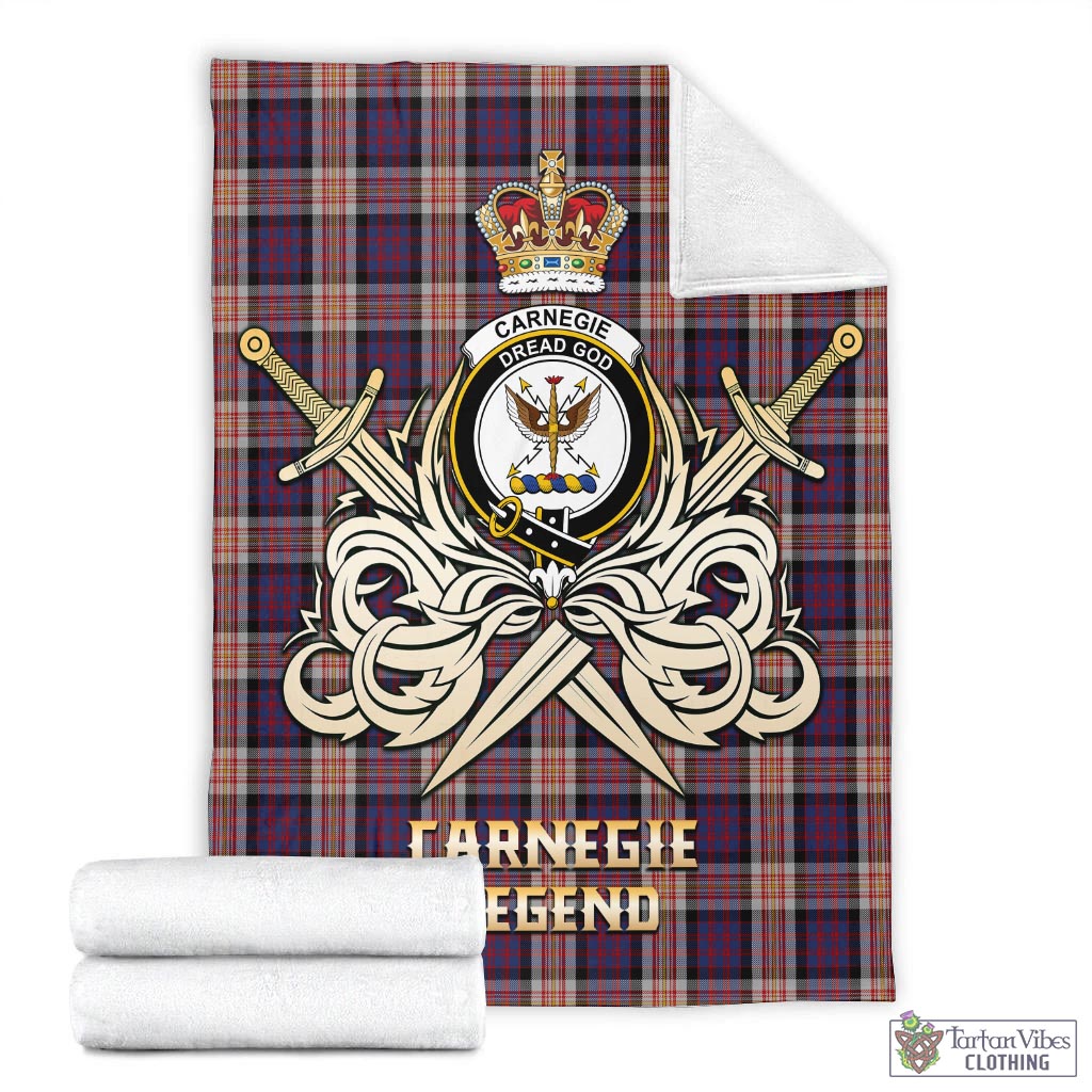 Tartan Vibes Clothing Carnegie Tartan Blanket with Clan Crest and the Golden Sword of Courageous Legacy