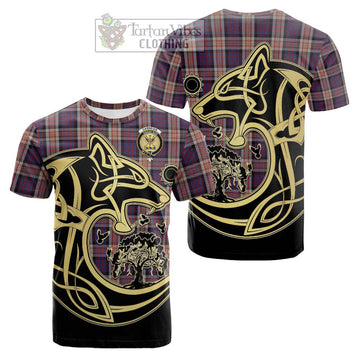 Carnegie Tartan Cotton T-shirt with Family Crest Celtic Wolf Style