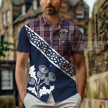 Carnegie Tartan Short Sleeve Button Shirt Featuring Thistle and Scotland Map