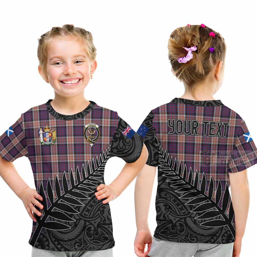 Tartan Vibes Clothing Carnegie Crest Tartan Kid T-Shirt with New Zealand Silver Fern Half Style