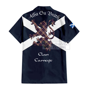 Carnegie Tartan Lion Rampant Short Sleeve Button Shirt  Proudly Display Your Heritage with Alba Gu Brath and Clan Name