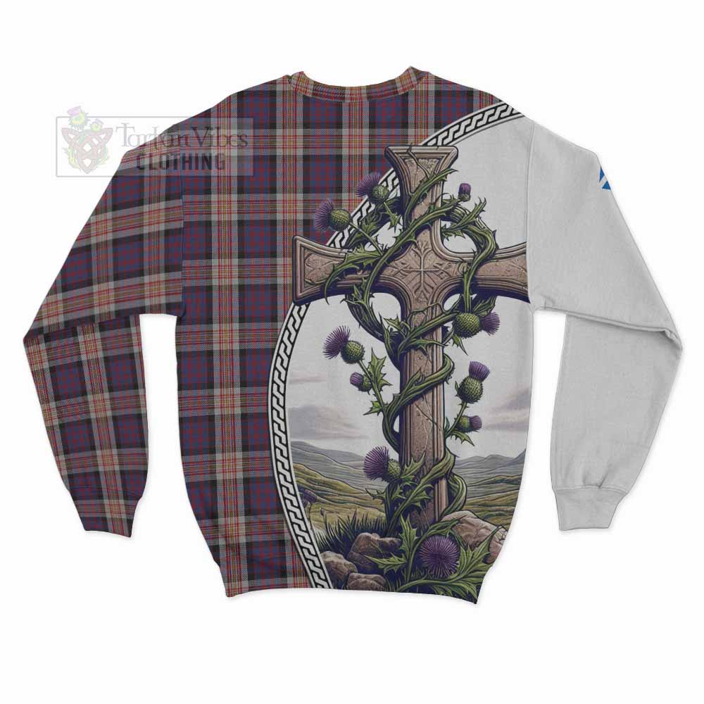 Tartan Vibes Clothing Carnegie Tartan Sweatshirt with Family Crest and St. Andrew's Cross Accented by Thistle Vines