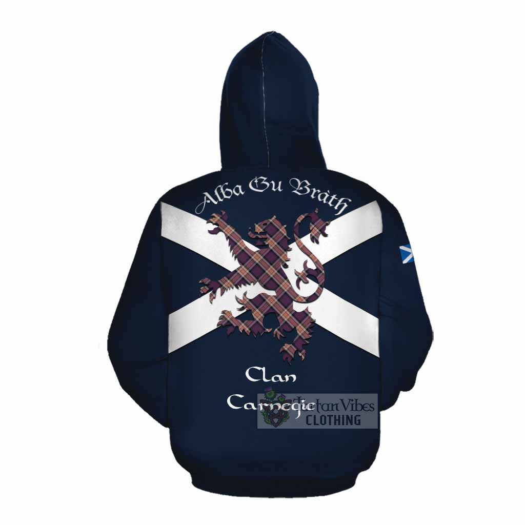 Tartan Vibes Clothing Carnegie Tartan Lion Rampant Cotton Hoodie Proudly Display Your Heritage with Alba Gu Brath and Clan Name