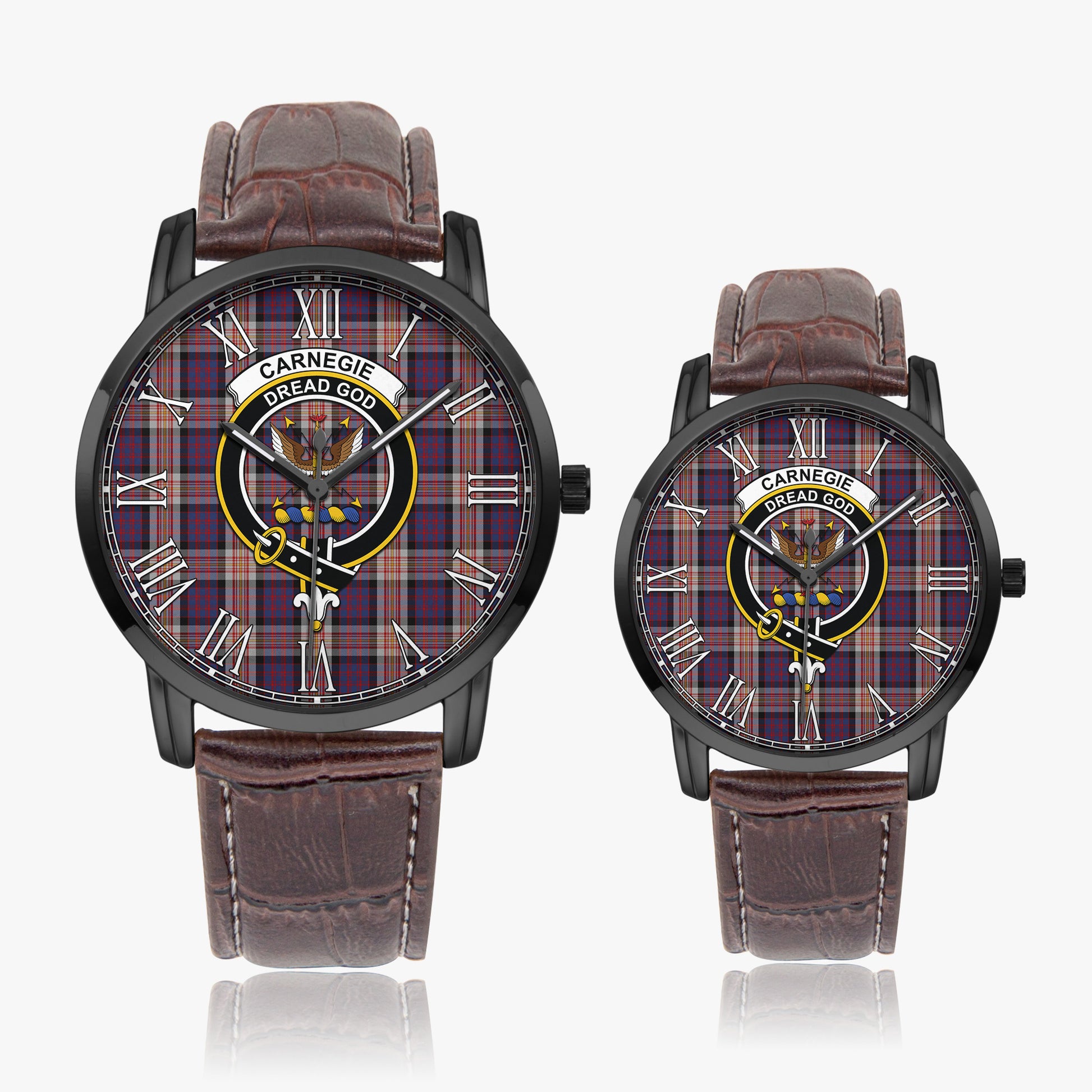 Carnegie Tartan Family Crest Leather Strap Quartz Watch - Tartanvibesclothing