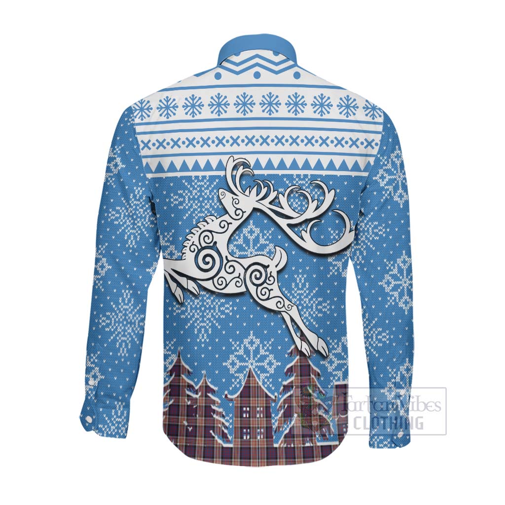 Tartan Vibes Clothing Carnegie Clan Christmas Long Sleeve Button Shirt Celtic Reindeer Style