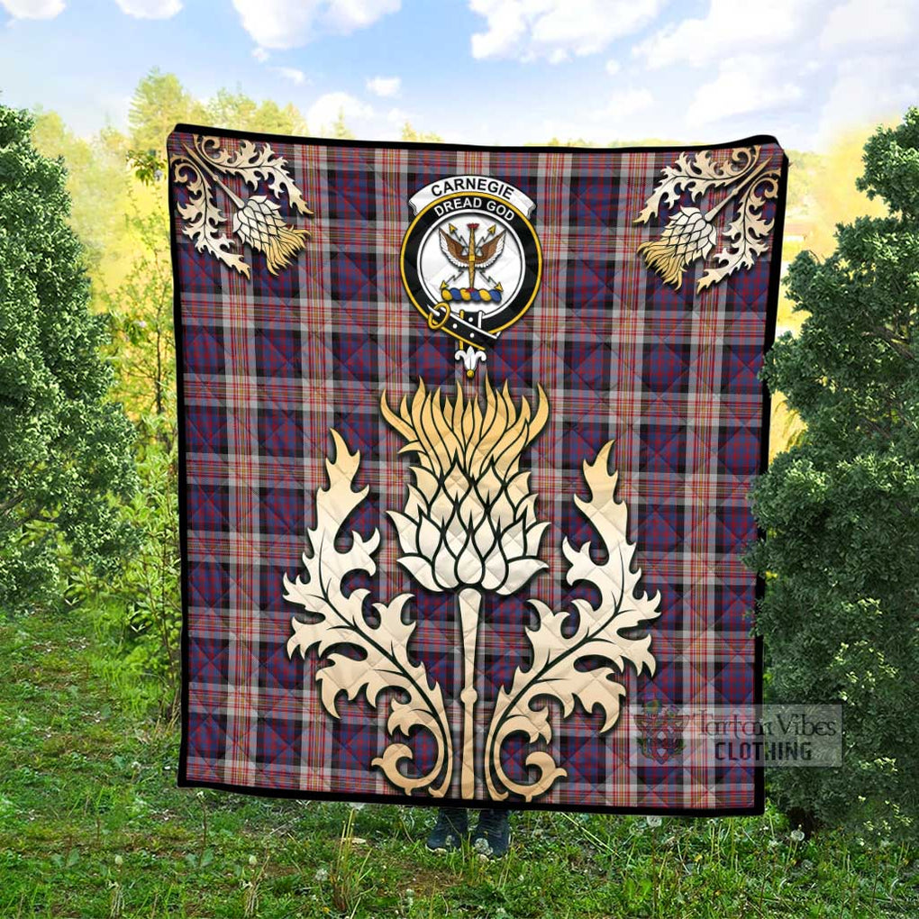 Tartan Vibes Clothing Carnegie Tartan Quilt with Family Crest and Golden Thistle Style