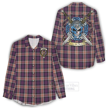 Carnegie Tartan Women's Casual Shirt with Family Crest Celtic Skull Style