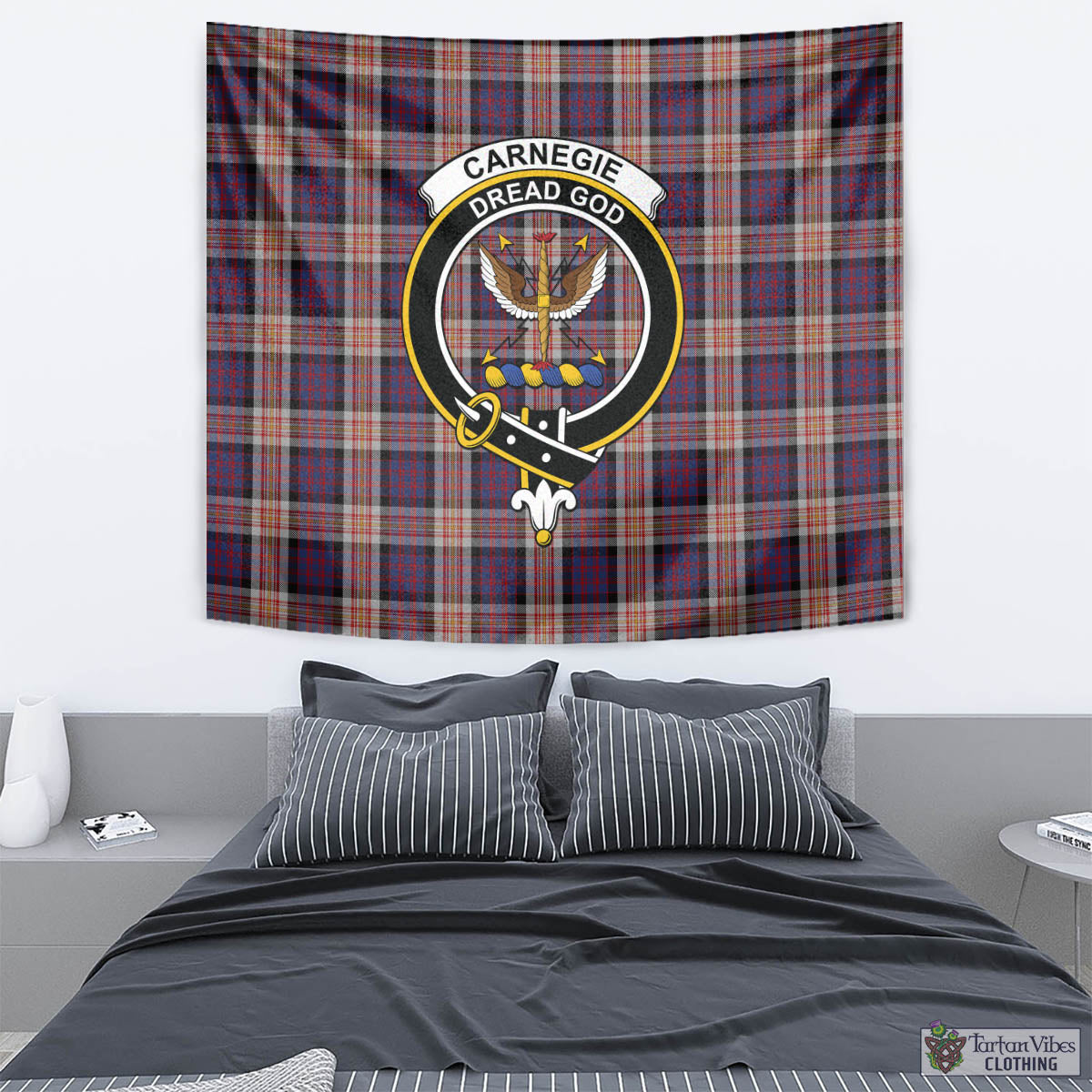 Tartan Vibes Clothing Carnegie Tartan Tapestry Wall Hanging and Home Decor for Room with Family Crest