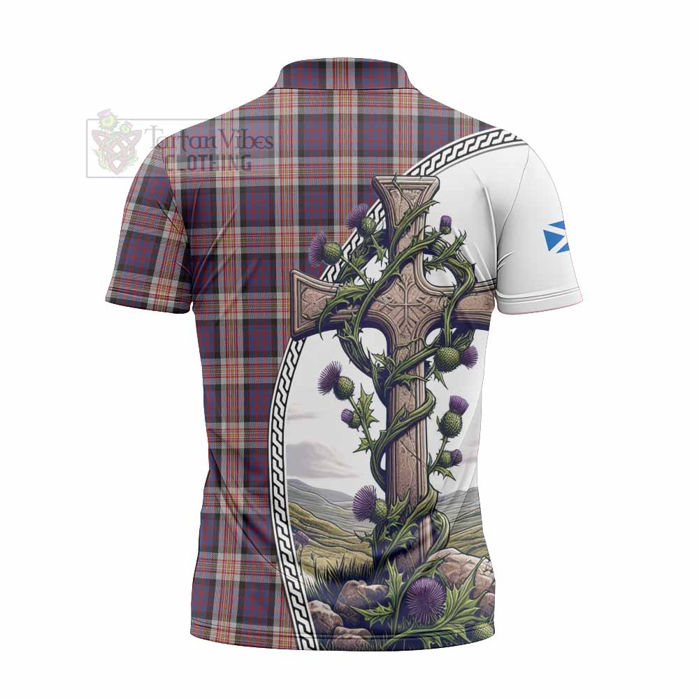 Tartan Vibes Clothing Carnegie Tartan Zipper Polo Shirt with Family Crest and St. Andrew's Cross Accented by Thistle Vines