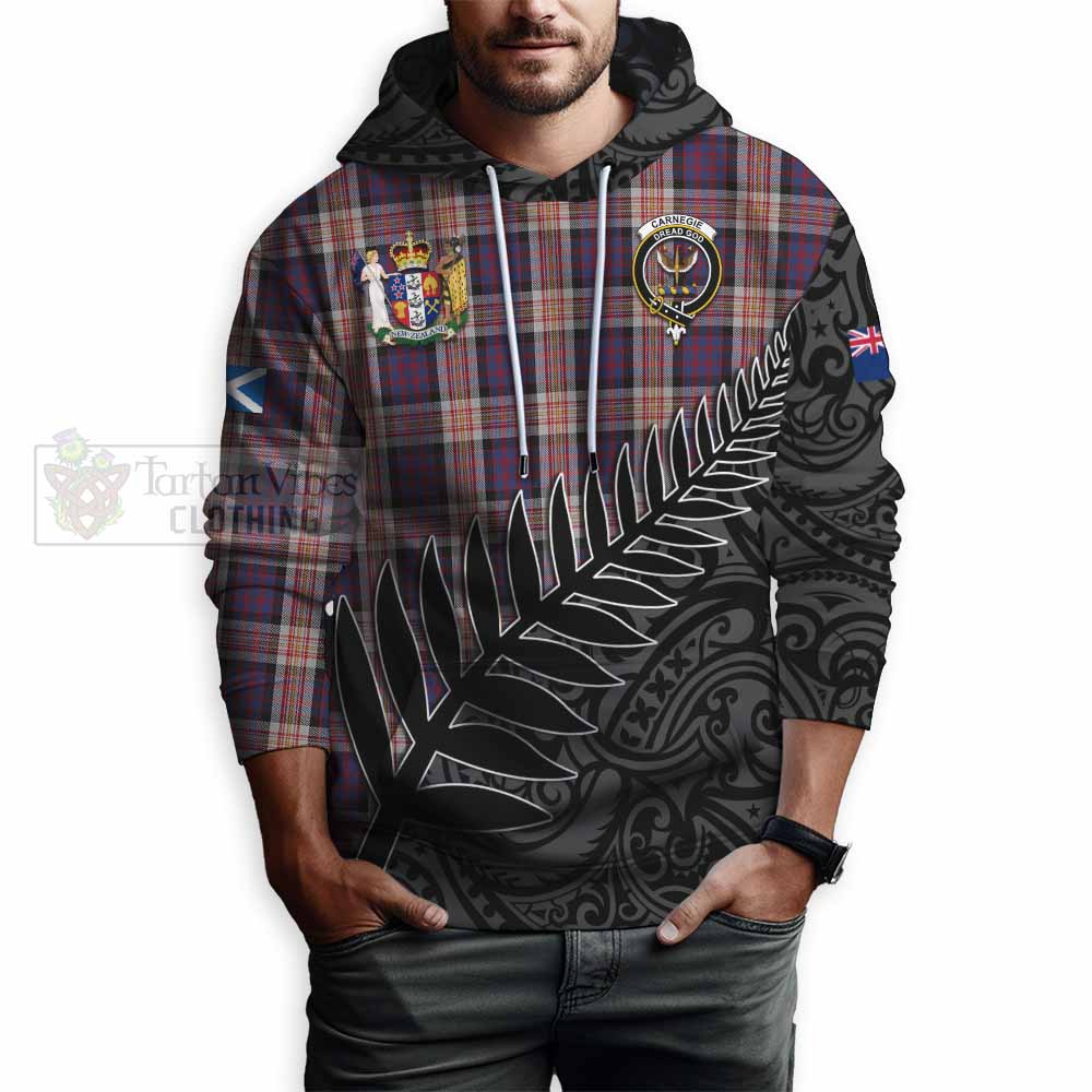 Tartan Vibes Clothing Carnegie Crest Tartan Hoodie with New Zealand Silver Fern Half Style