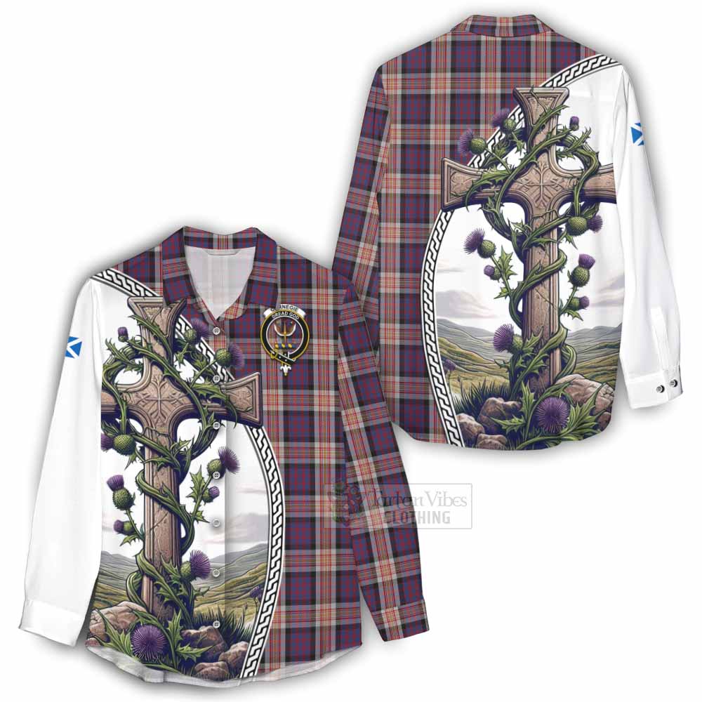 Tartan Vibes Clothing Carnegie Tartan Women's Casual Shirt with Family Crest and St. Andrew's Cross Accented by Thistle Vines