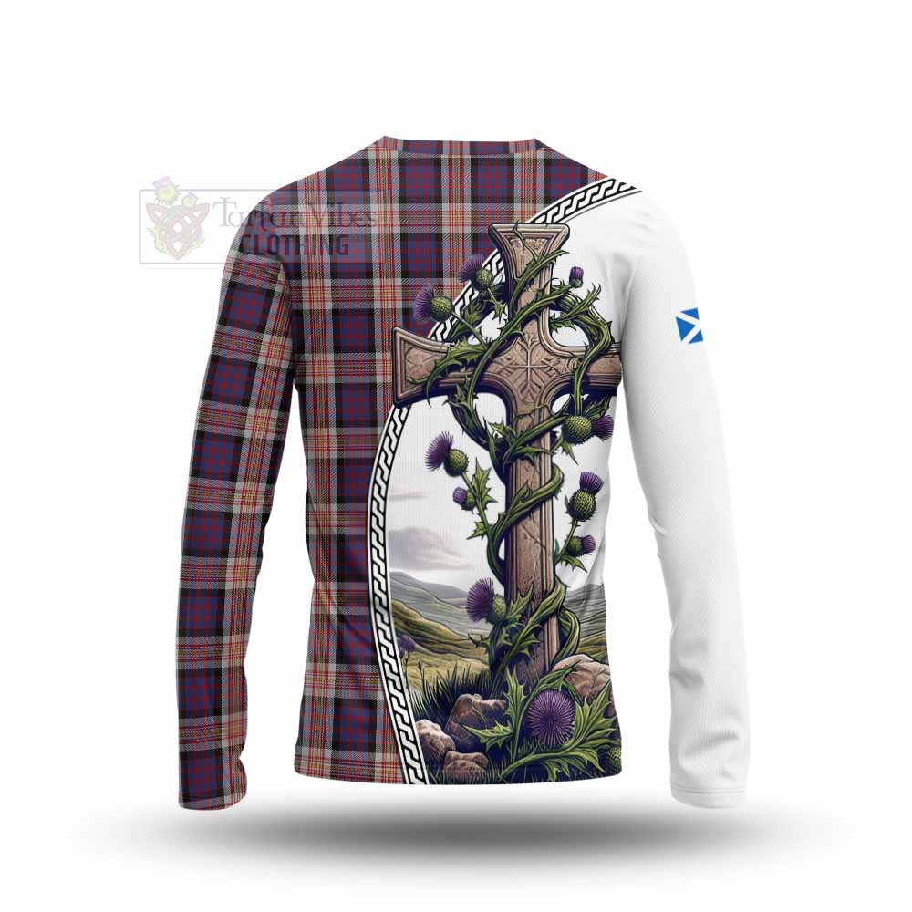 Tartan Vibes Clothing Carnegie Tartan Long Sleeve T-Shirt with Family Crest and St. Andrew's Cross Accented by Thistle Vines