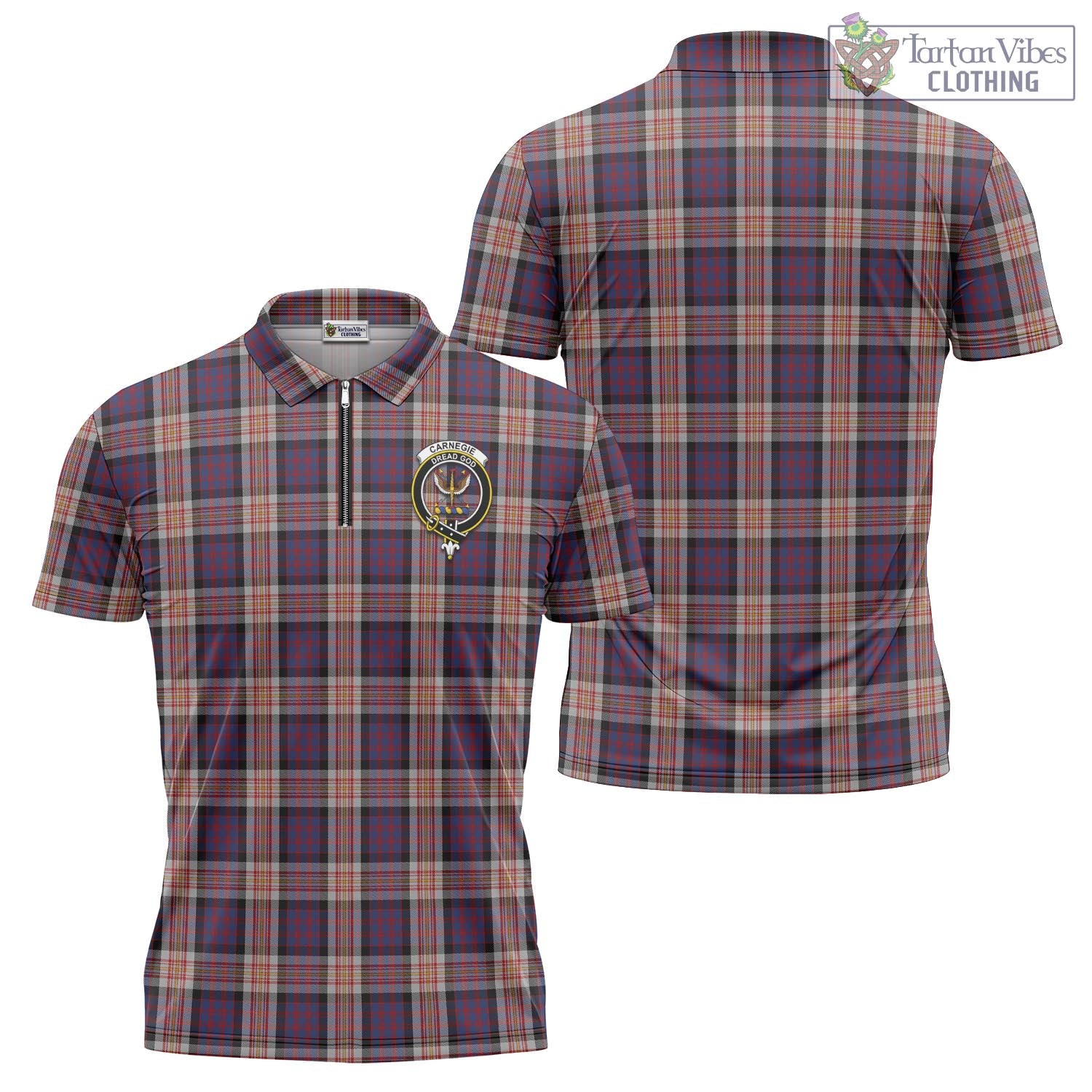 Tartan Vibes Clothing Carnegie Tartan Zipper Polo Shirt with Family Crest