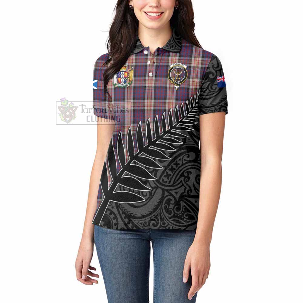 Tartan Vibes Clothing Carnegie Crest Tartan Women's Polo Shirt with New Zealand Silver Fern Half Style