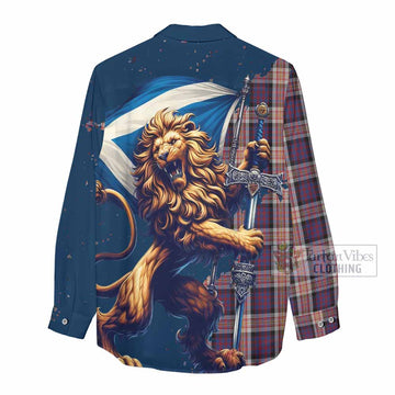 Carnegie Tartan Family Crest Women's Casual Shirt with Scottish Majestic Lion