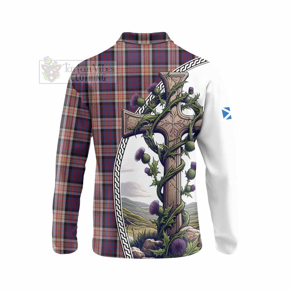 Tartan Vibes Clothing Carnegie Tartan Long Sleeve Polo Shirt with Family Crest and St. Andrew's Cross Accented by Thistle Vines