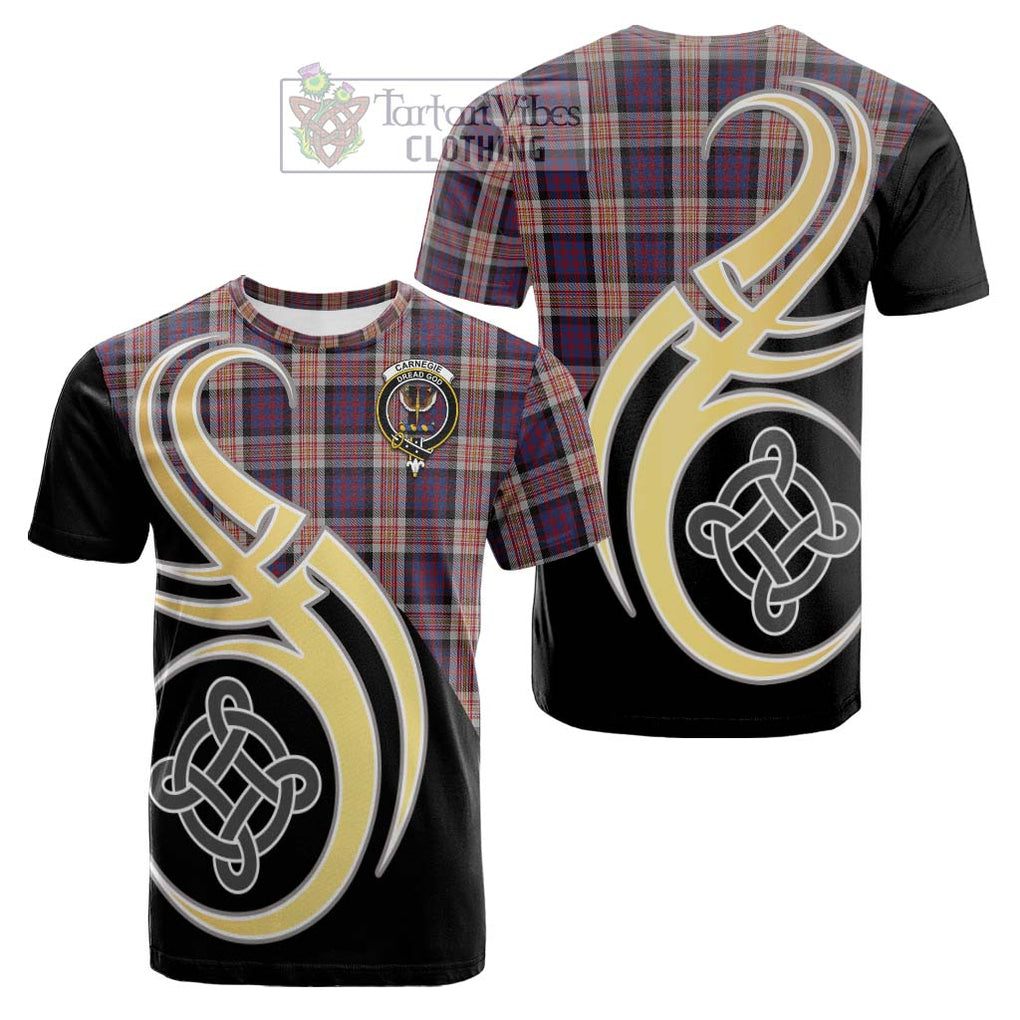 Tartan Vibes Clothing Carnegie Tartan Cotton T-shirt with Family Crest and Celtic Symbol Style