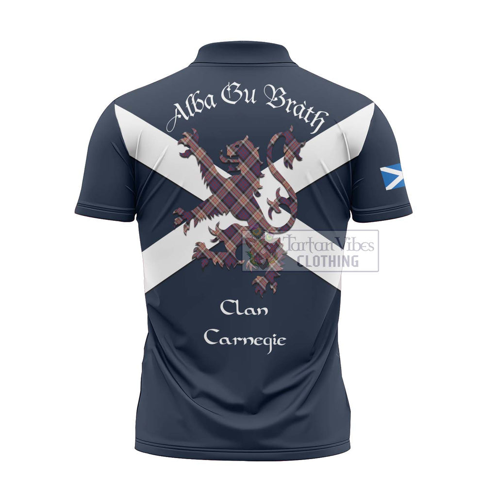 Tartan Vibes Clothing Carnegie Tartan Lion Rampant Zipper Polo Shirt – Proudly Display Your Heritage with Alba Gu Brath and Clan Name