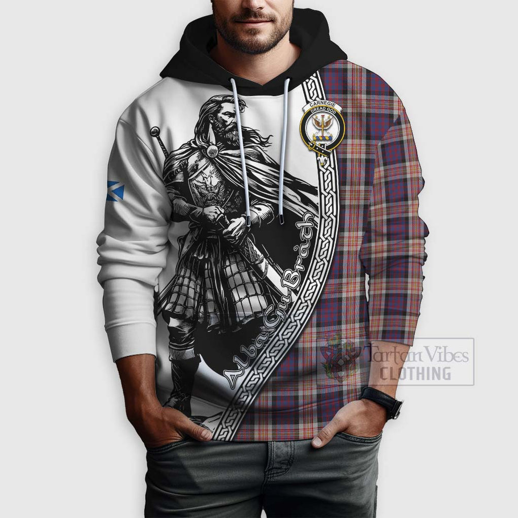 Tartan Vibes Clothing Carnegie Tartan Clan Crest Hoodie with Highlander Warrior Celtic Style