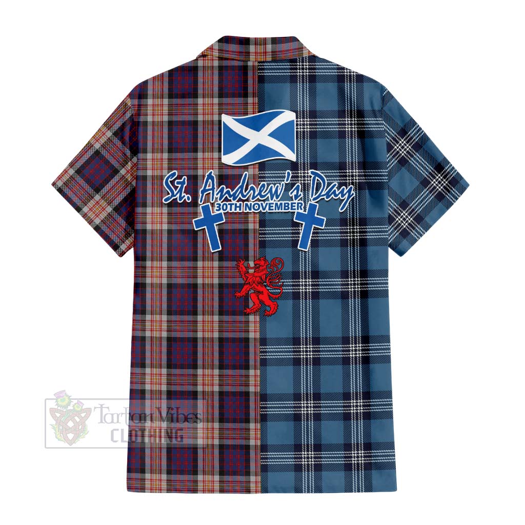 Tartan Vibes Clothing Carnegie Tartan Short Sleeve Button Shirt Happy St. Andrew's Day Half Tartan Style