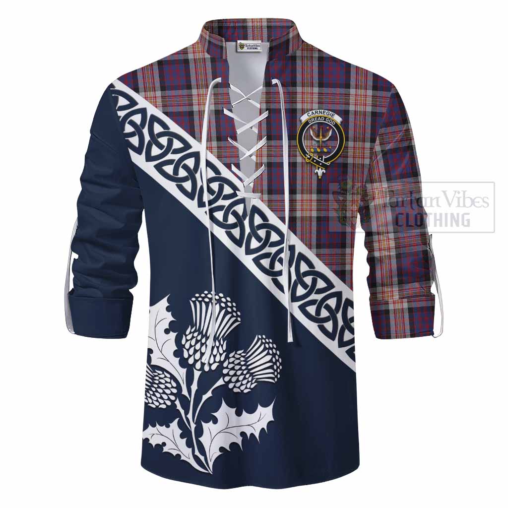 Tartan Vibes Clothing Carnegie Tartan Ghillie Kilt Shirt Featuring Thistle and Scotland Map