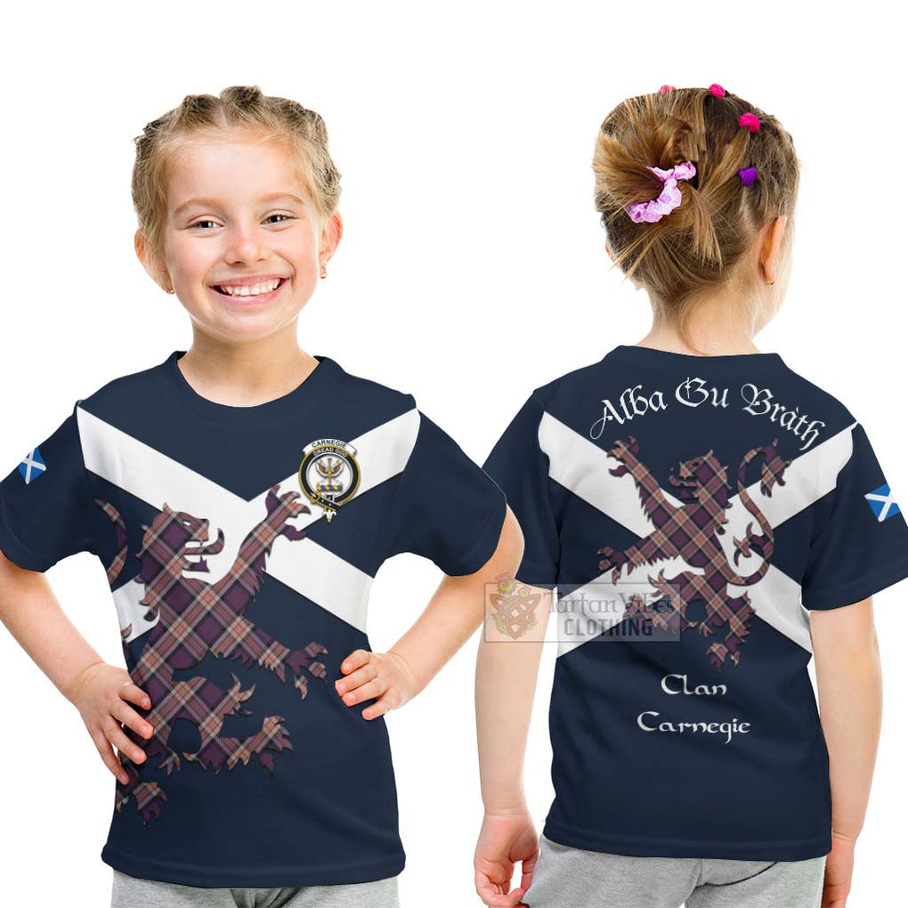 Tartan Vibes Clothing Carnegie Tartan Lion Rampant Kid T-Shirt – Proudly Display Your Heritage with Alba Gu Brath and Clan Name