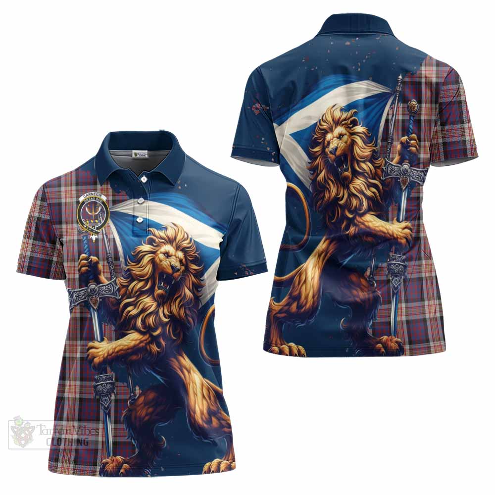 Tartan Vibes Clothing Carnegie Tartan Family Crest Women's Polo Shirt with Scottish Majestic Lion