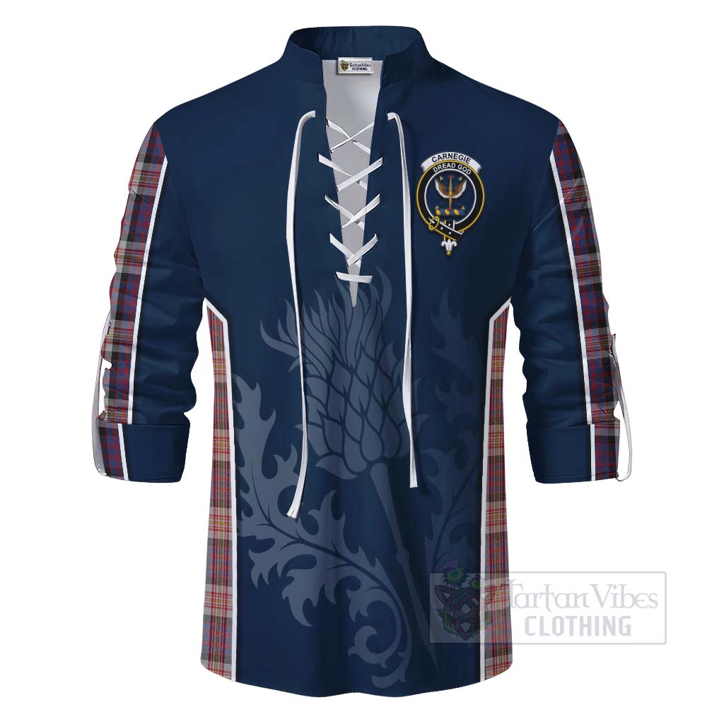 Tartan Vibes Clothing Carnegie Tartan Ghillie Kilt Shirt with Family Crest and Scottish Thistle Vibes Sport Style