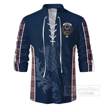 Carnegie Tartan Ghillie Kilt Shirt with Family Crest and Scottish Thistle Vibes Sport Style