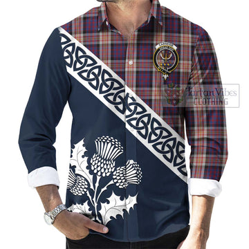 Carnegie Tartan Long Sleeve Button Shirt Featuring Thistle and Scotland Map