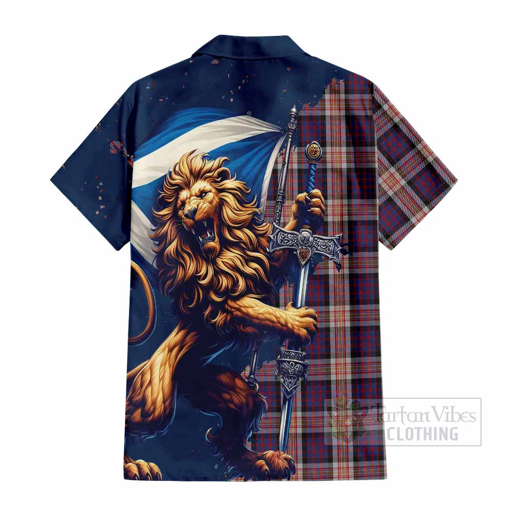 Tartan Vibes Clothing Carnegie Tartan Family Crest Short Sleeve Button Shirt with Scottish Majestic Lion