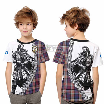 Carnegie Tartan Clan Crest Kid T-Shirt with Highlander Warrior Celtic Style