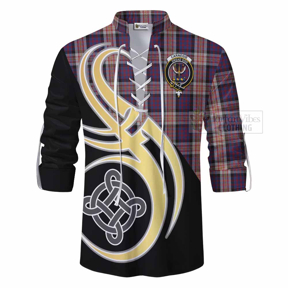 Tartan Vibes Clothing Carnegie Tartan Ghillie Kilt Shirt with Family Crest and Celtic Symbol Style