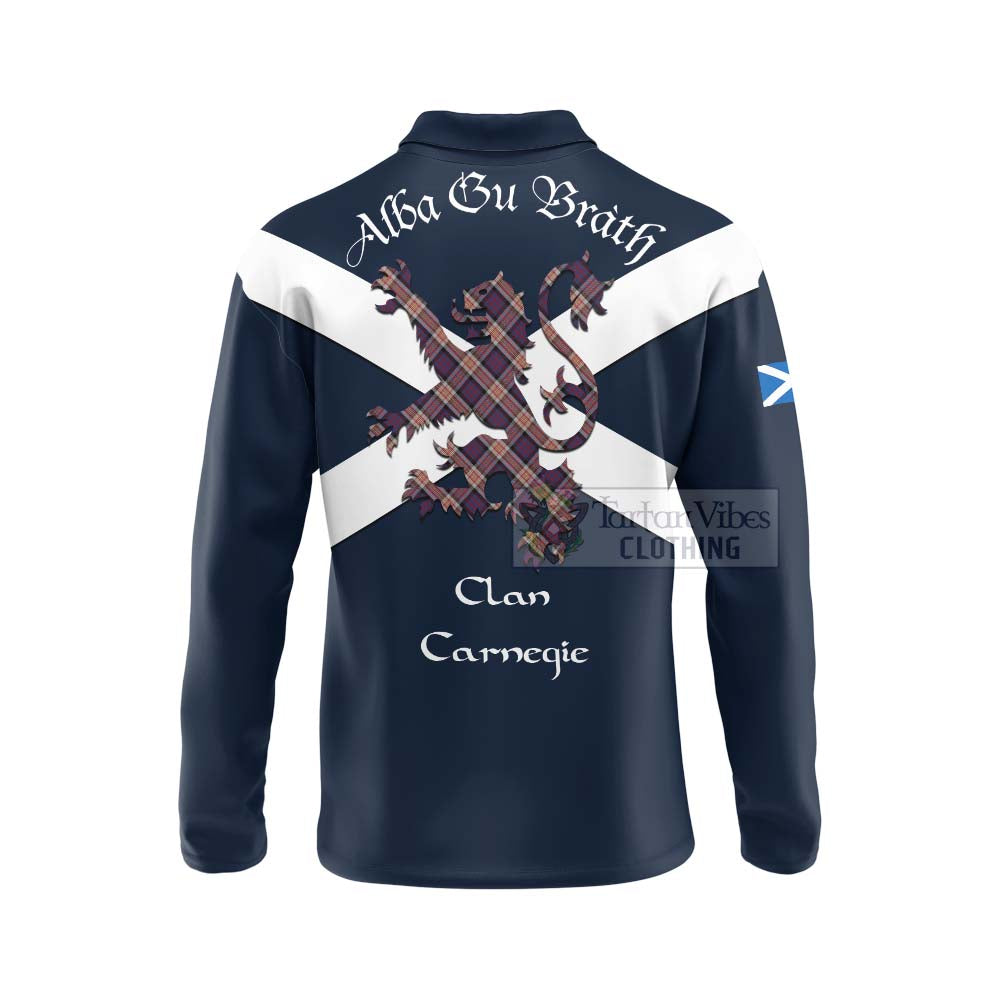 Tartan Vibes Clothing Carnegie Tartan Lion Rampant Long Sleeve Polo Shirt – Proudly Display Your Heritage with Alba Gu Brath and Clan Name