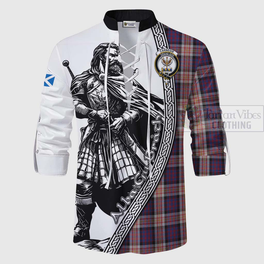 Tartan Vibes Clothing Carnegie Tartan Clan Crest Ghillie Kilt Shirt with Highlander Warrior Celtic Style