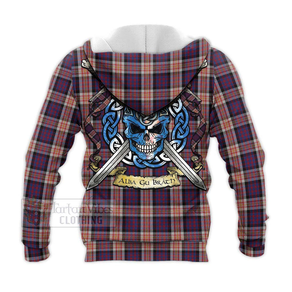 Tartan Vibes Clothing Carnegie Tartan Knitted Hoodie with Family Crest Celtic Skull Style