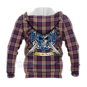 Carnegie Tartan Knitted Hoodie with Family Crest Celtic Skull Style