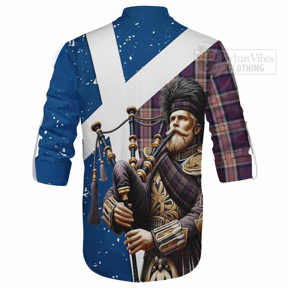 Tartan Vibes Clothing Carnegie Tartan Ghillie Kilt Shirt with Family Crest Scottish Bagpiper Vibes