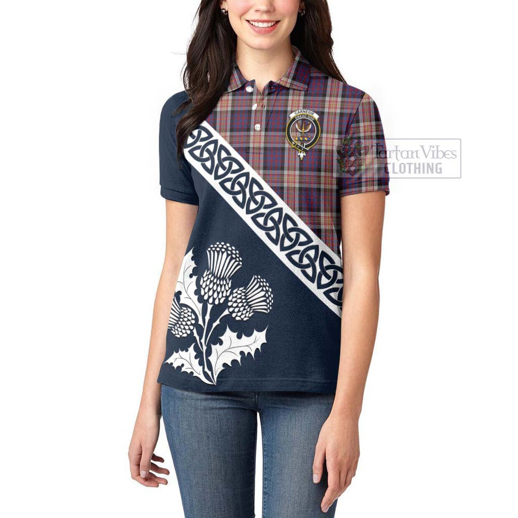 Tartan Vibes Clothing Carnegie Tartan Women's Polo Shirt Featuring Thistle and Scotland Map