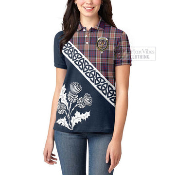 Carnegie Tartan Women's Polo Shirt Featuring Thistle and Scotland Map