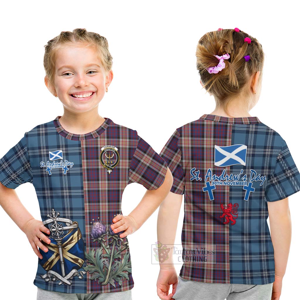 Tartan Vibes Clothing Carnegie Tartan Kid T-Shirt Happy St. Andrew's Day Half Tartan Style